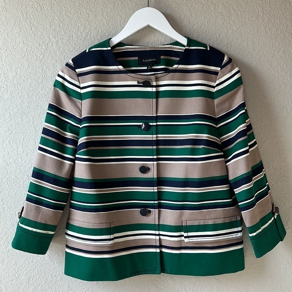 Talbots Green &‎ Blue Striped Jacket Size 8